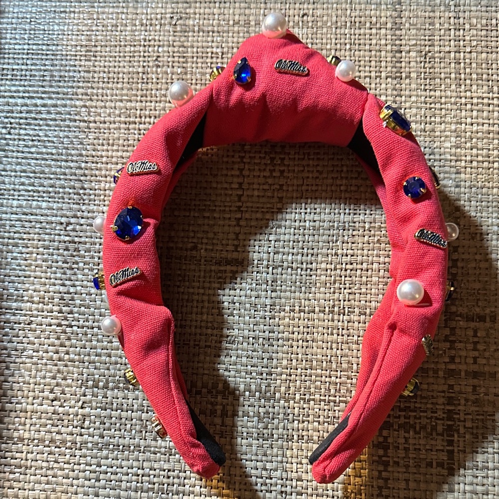 Brianna Cannon Red Ole Miss Embellished Headband with Pearls and Gems
